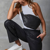 Depeche leather wear Alicia klassisk skindbuks med lige ben Pants 099 Black (Nero)