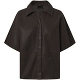 Depeche leather wear Julia kortærmet skindskjorte Shirts 008 Chocolate