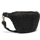 DEPECHE Læder bumbag dekoreret med flet Bumbag 099 Black (Nero)
