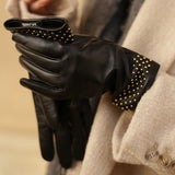 DEPECHE Læderhandsker dekoreret med mikronitter Gloves 190 Black / Gold