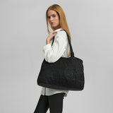 DEPECHE Shopper skindtaske dekoreret med flet Shopper 099 Black (Nero)
