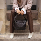 DEPECHE Skuldertaske med leopard foer Shoulderbag / Handbag 161 Dark brown