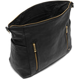 DEPECHE Stor lædertaske i blød kvalitet dekoreret med lynlåse Shoulderbag / Handbag 099 Black (Nero)