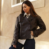 Depeche leather wear Trendy kort May trenchcoat i blødt skind Jackets 008 Chocolate