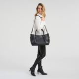 DEPECHE Arbejdstaske i skind med gulddetaljer Shoulderbag / Handbag 099 Black