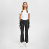 Depeche leather wear Ava RW flare 7/8 længde skindbuks i strækbar kvalitet Pants 099 Black