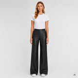 Depeche leather wear Boa HW Wide Skindbukser Pants 099 Black
