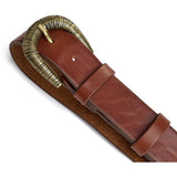 DEPECHE Jeansbælte i skind med vintage struktur Belt 014 Cognac