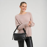 Lammeskinds crossover med rynket rem / 17088 - Black - DEPECHE