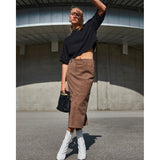 Pencil nederdel i blød og lækker ruskindskvalitet / 50586 - Mud - DEPECHE