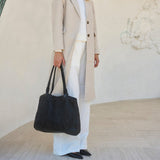 DEPECHE Shopper skindtaske dekoreret med flet Shopper 099 Black