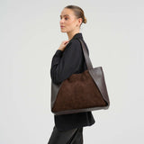 Shopper taske i ruskind og koskind / 16892 - Chocolate - DEPECHE