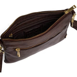 Smuk læder clutch dekoreret med guldfarvede lynlåse / 12152 - Coffee - DEPECHE