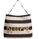 Tekstil shopper taske / 16364 - Brown/Cream striped - DEPECHE