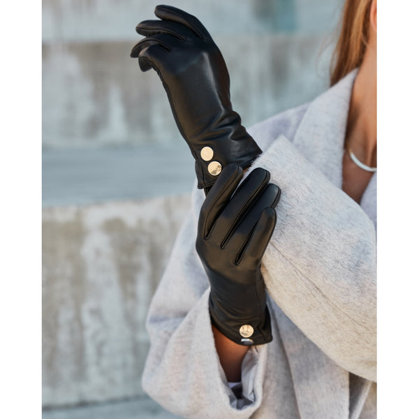 DEPECHE Læder handsker med smukke knapper Gloves 097 Gold
