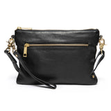 DEPECHE Smuk læder clutch dekoreret med guldfarvede lynlåse Small bag / Clutch 099 Black (Nero)