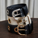 DEPECHE Cool læderbælte dekoreret med store eyelets Belt 097 Gold