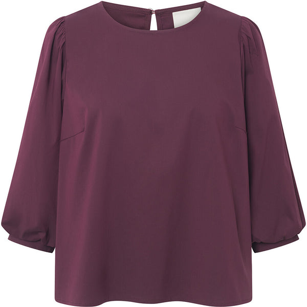 Depeche Clothing Abi ¾ bluse med pufærmer Blouse 279 Burgundy