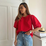 Depeche Clothing Abi bluse med pufærmer Tops 043 Red