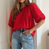 Depeche Clothing Abi bluse med pufærmer Tops 043 Red