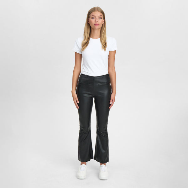Depeche leather wear Ava RW flare 7/8 længde skindbuks i strækbar kvalitet Pants 099 Black (Nero)