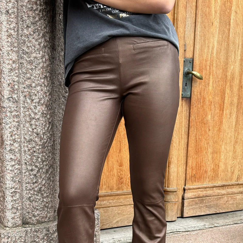 Depeche leather wear Ava skindbukser - fuld længde (RW) Pants 309 Metallic Brown