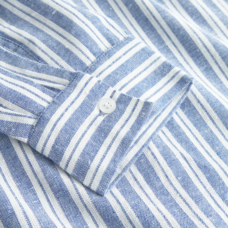 Depeche Clothing Beate underknee skjorte i stripet print Shirts 259 Blue Yarndye Stripe