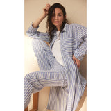 Depeche Clothing Beate underknee skjorte i stripet print Shirts 259 Blue Yarndye Stripe