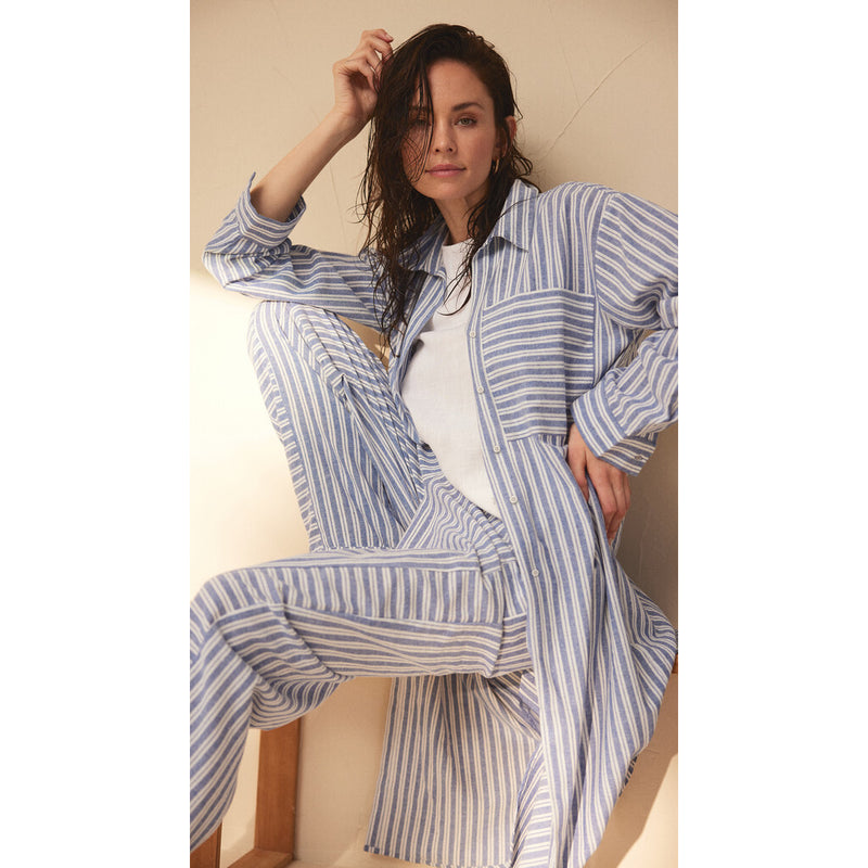 Depeche Clothing Beate underknee skjorte i stripet print Shirts 259 Blue Yarndye Stripe
