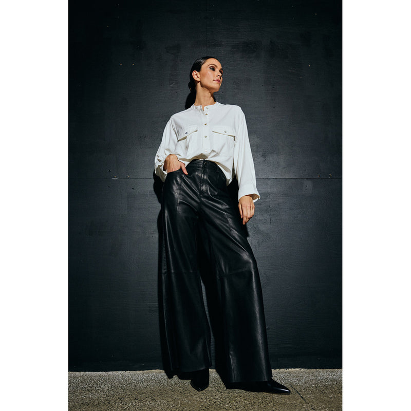 Depeche leather wear Boa skindbukser - Wide leg (HW) Pants 099 Black (Nero)
