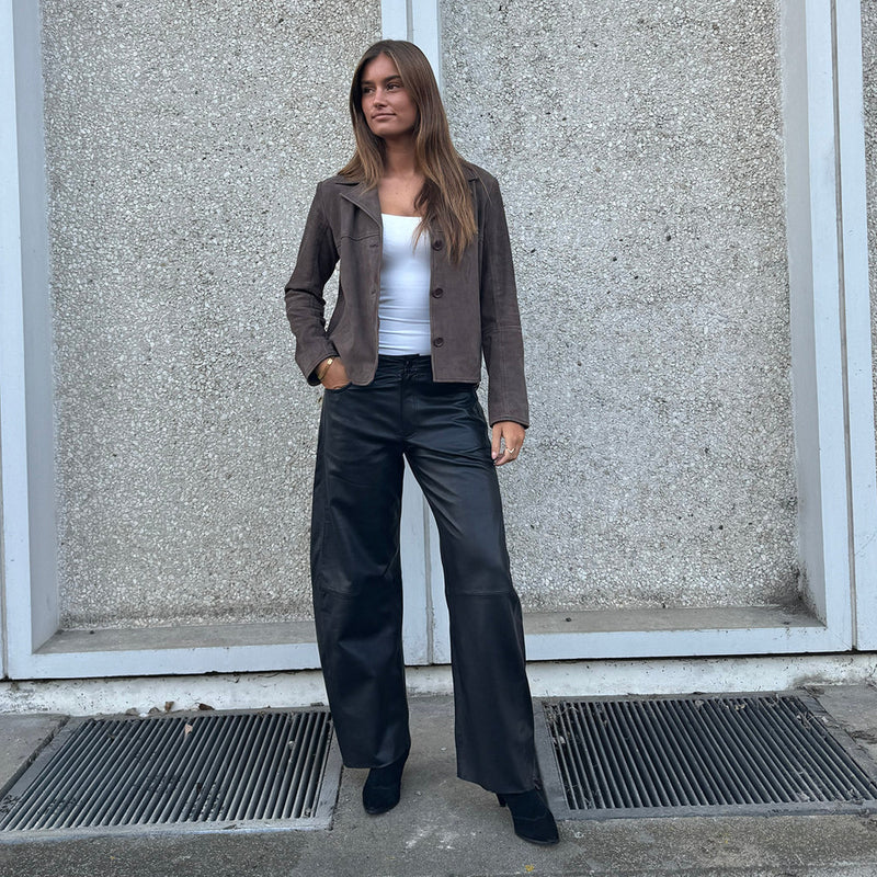 Depeche leather wear Boel barrel bukser i lammeskind Pants 099 Black (Nero)