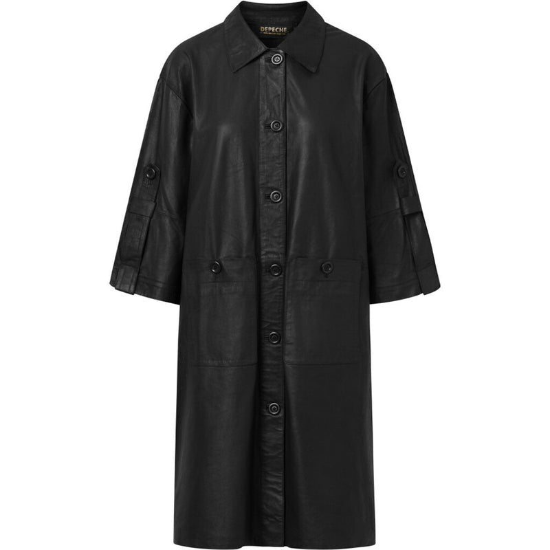 Depeche leather wear Cool knælang skindjakke i blød kvalitet Jackets 099 Black (Nero)