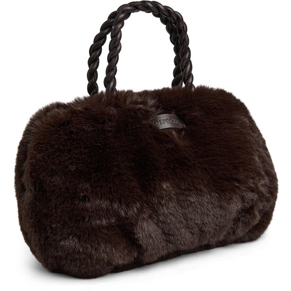 DEPECHE Håndtaske i blød faux fur med flettede hank Shoulderbag / Handbag 008 Chocolate