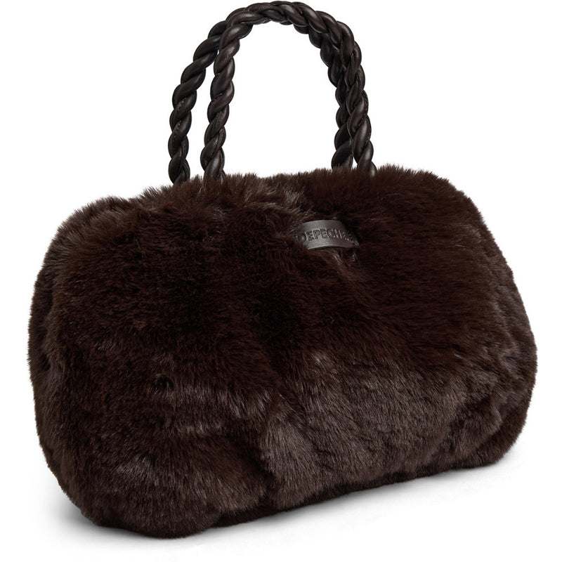 DEPECHE Håndtaske i blød faux fur med flettede hank Shoulderbag / Handbag 008 Chocolate