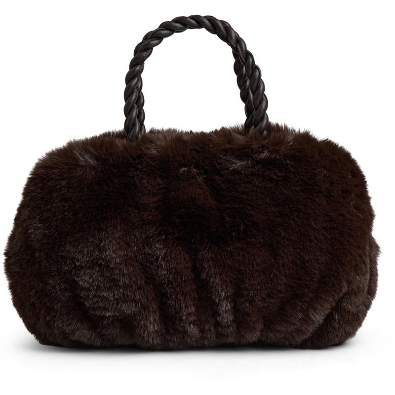 DEPECHE Håndtaske i blød faux fur med flettede hank Shoulderbag / Handbag 008 Chocolate