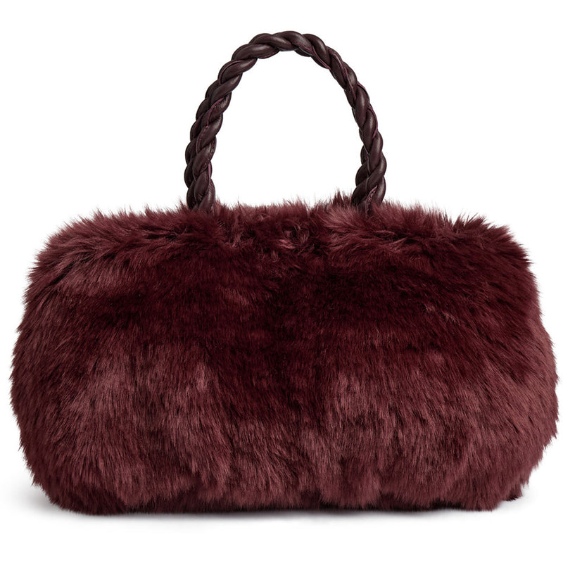 DEPECHE Håndtaske i blød faux fur med flettede hank Shoulderbag / Handbag 305 Ox Blood