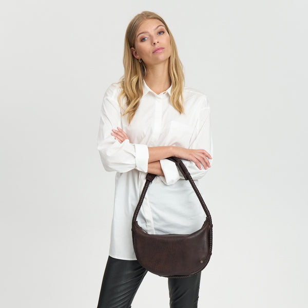 DEPECHE Håndtaske med smuk fletrem Shoulderbag / Handbag 161 Dark brown