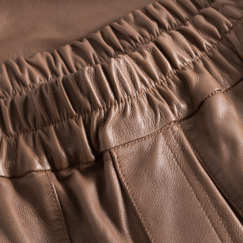 Depeche leather wear Højtaljet Bella læderbuks i fuld benlængde Pants 128 Mustang brown