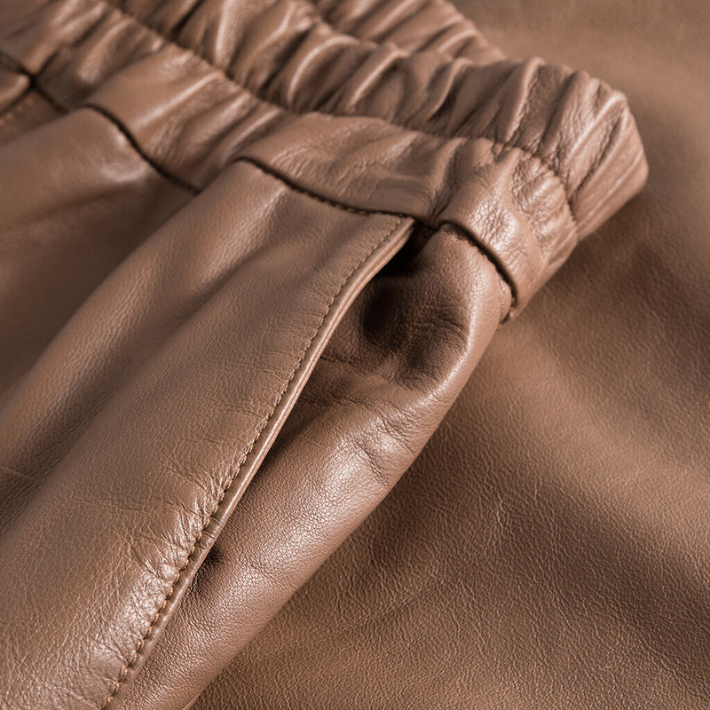 Depeche leather wear Højtaljet Bella læderbuks i fuld benlængde Pants 128 Mustang brown