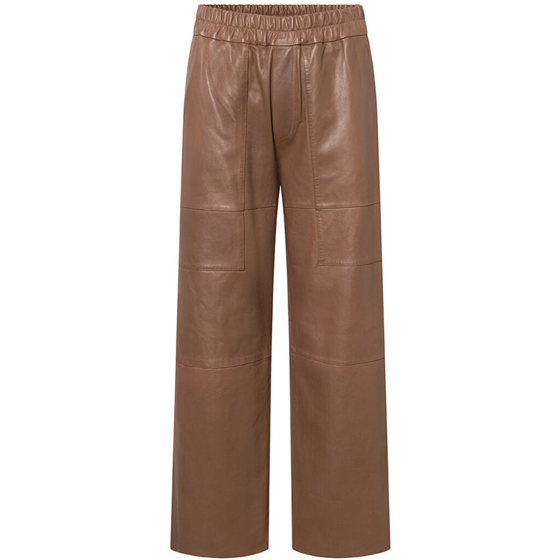 Depeche leather wear Højtaljet Bella læderbuks i fuld benlængde Pants 128 Mustang brown