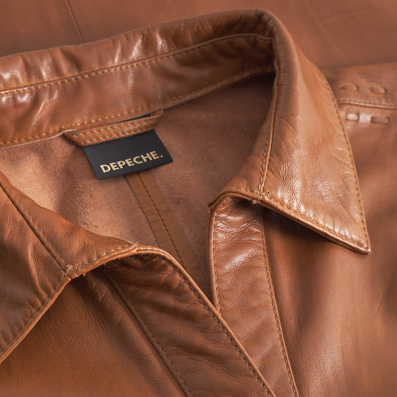 Depeche leather wear Julia kortærmet skindskjorte Shirts 005 Vintage cognac