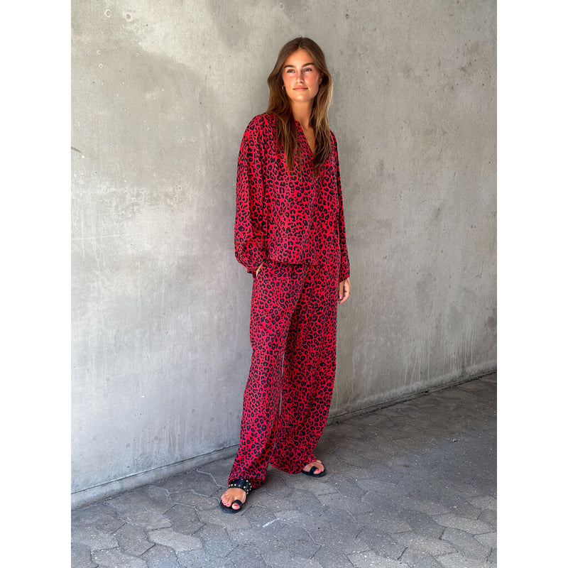 Depeche Clothing Kylie bukser i rød leopard print Pants 277 Red Animal Print