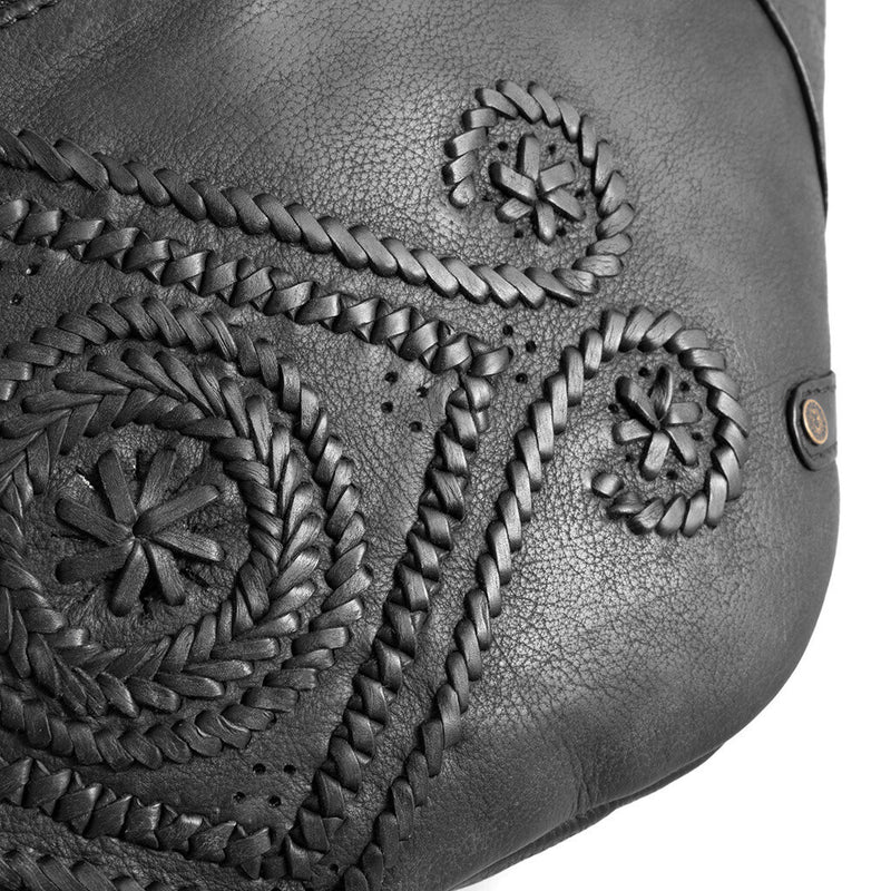 DEPECHE Læder bumbag med smukt bohemian mønster Bumbag 099 Black (Nero)