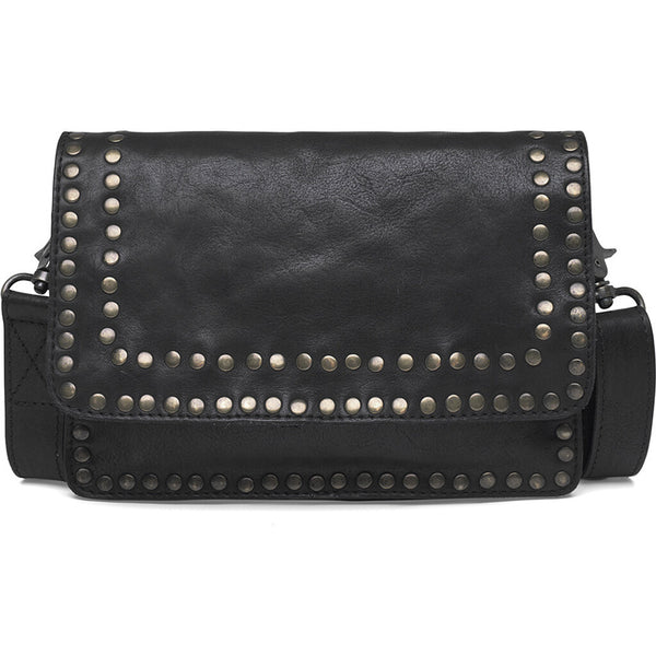DEPECHE Læder crossbody taske dekoreret med smukke nitter Cross over 099 Black (Nero)