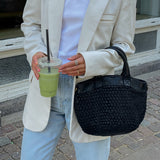 DEPECHE Læder håndtaske dekoreret med flet Shoulderbag / Handbag 099 Black (Nero)
