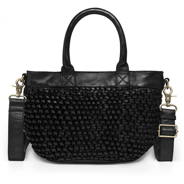 DEPECHE Læder håndtaske dekoreret med flet Shoulderbag / Handbag 099 Black (Nero)