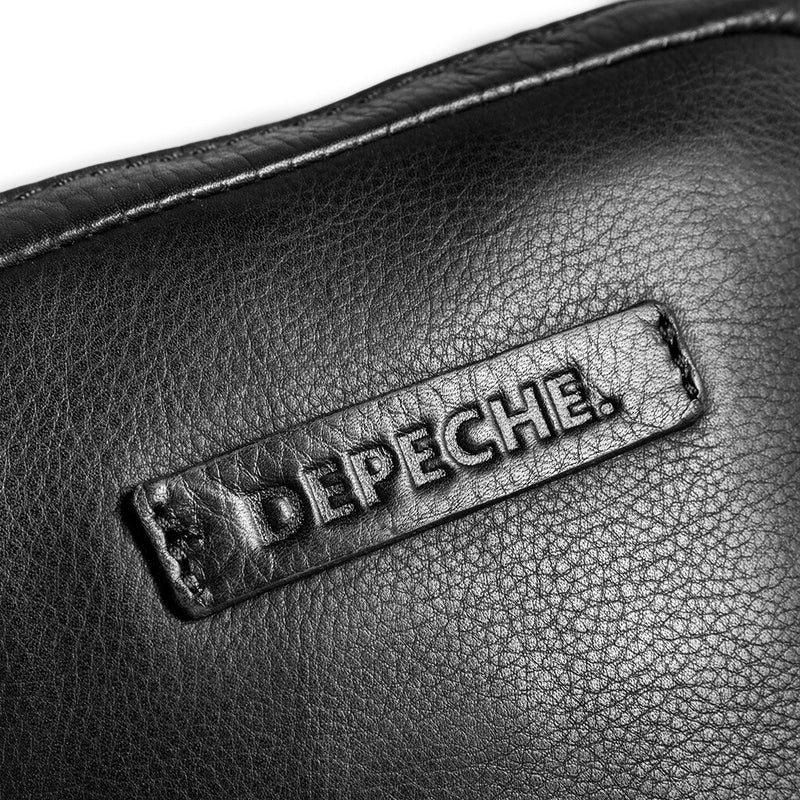 DEPECHE Læder mobiltaske dekoreret med canvas crossbodyrem Mobilebag 099 Black (Nero)