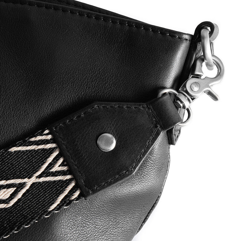 DEPECHE Læder shopper taske dekoreret med canvas crossbodyrem Shopper 099 Black (Nero)