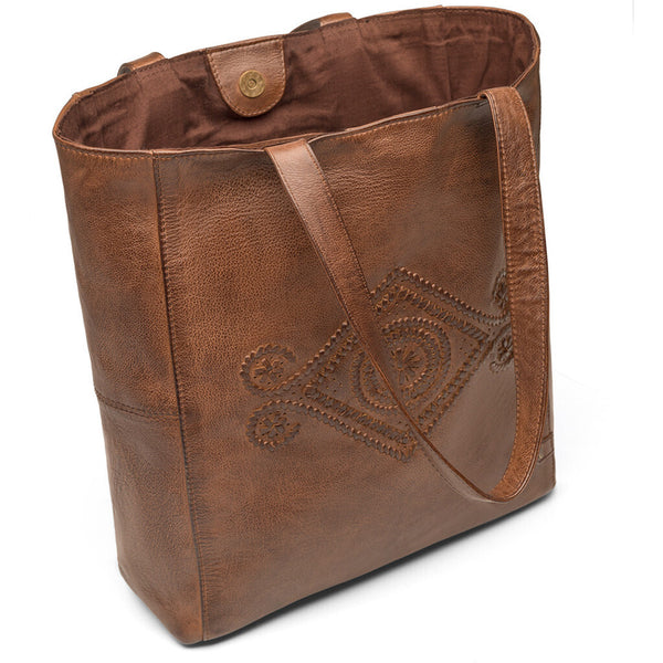 DEPECHE Læder shopper taske med smukt bohemian mønster Shopper 133 Brandy