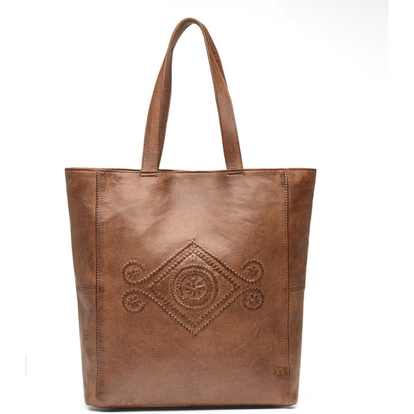 DEPECHE Læder shopper taske med smukt bohemian mønster Shopper 133 Brandy
